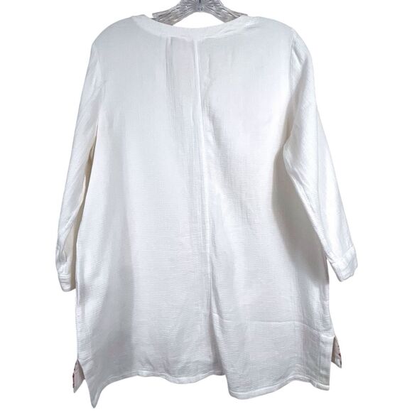Soft Surroundings Cotton Gauze Embroidered Tunic Top White Size Medium - Picture 3 of 16